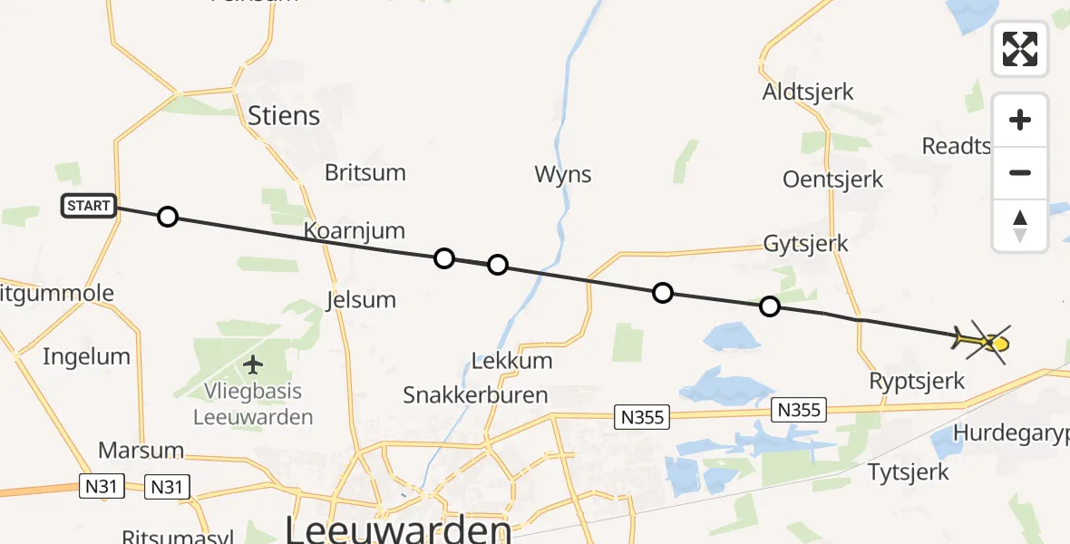 Routekaart van de vlucht: Ambulancehelikopter naar Ryptsjerk