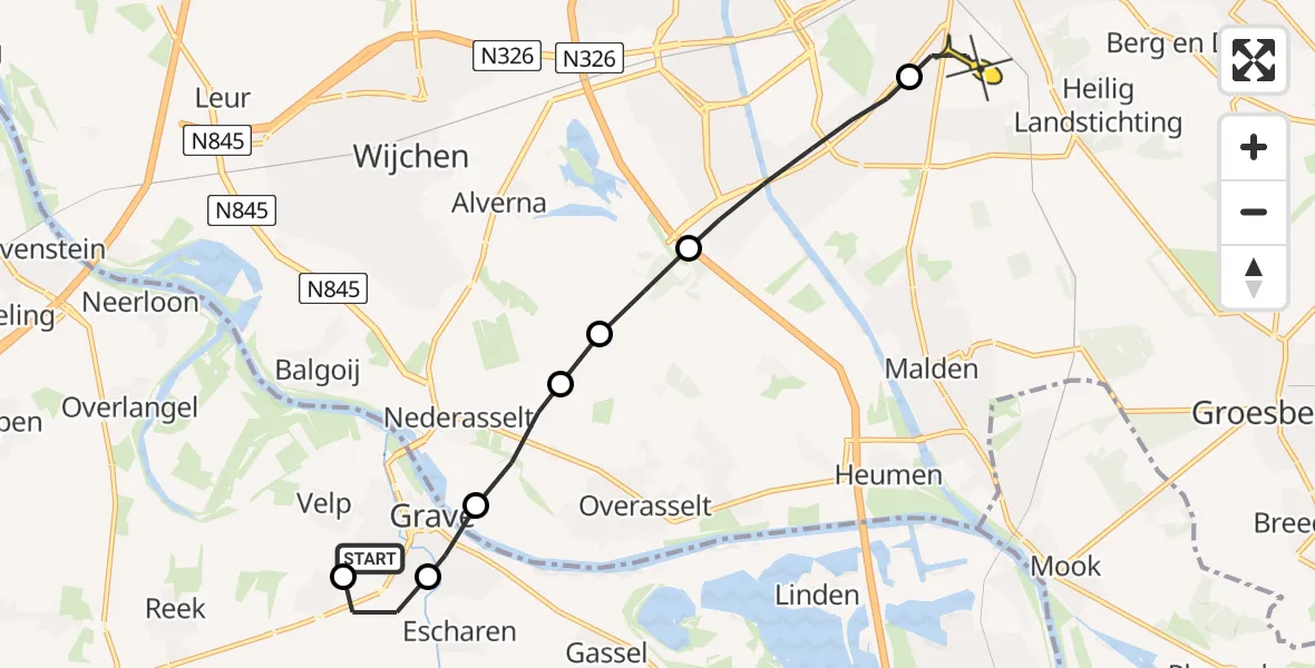 Routekaart van de vlucht: Lifeliner 3 naar Radboud Universitair Medisch Centrum