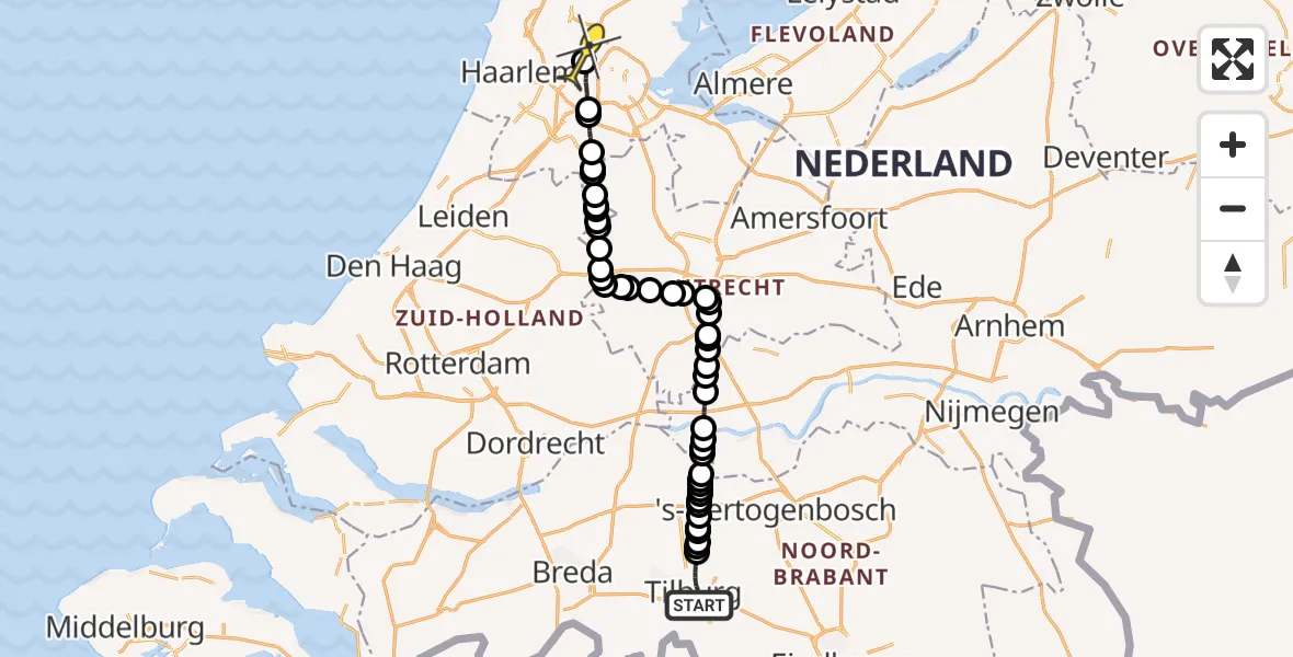 Routekaart van de vlucht: Lifeliner 1 naar Amsterdam Heliport