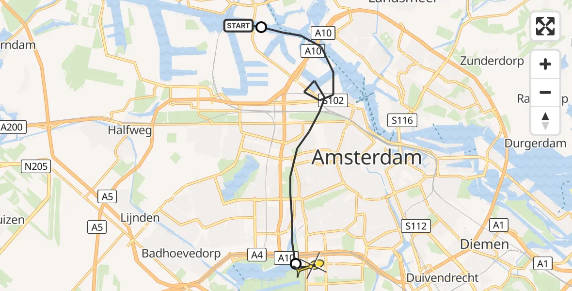 Routekaart van de vlucht: Lifeliner 1 naar VU Medisch Centrum Amsterdam