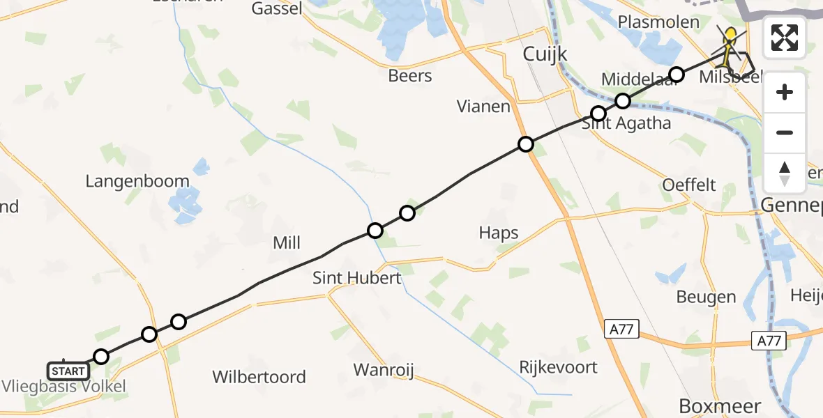 Routekaart van de vlucht: Lifeliner 3 naar Milsbeek