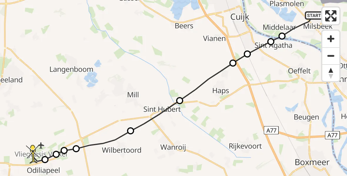 Routekaart van de vlucht: Lifeliner 3 naar Vliegbasis Volkel