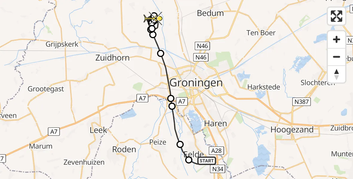 Routekaart van de vlucht: Lifeliner 4 naar Garnwerd