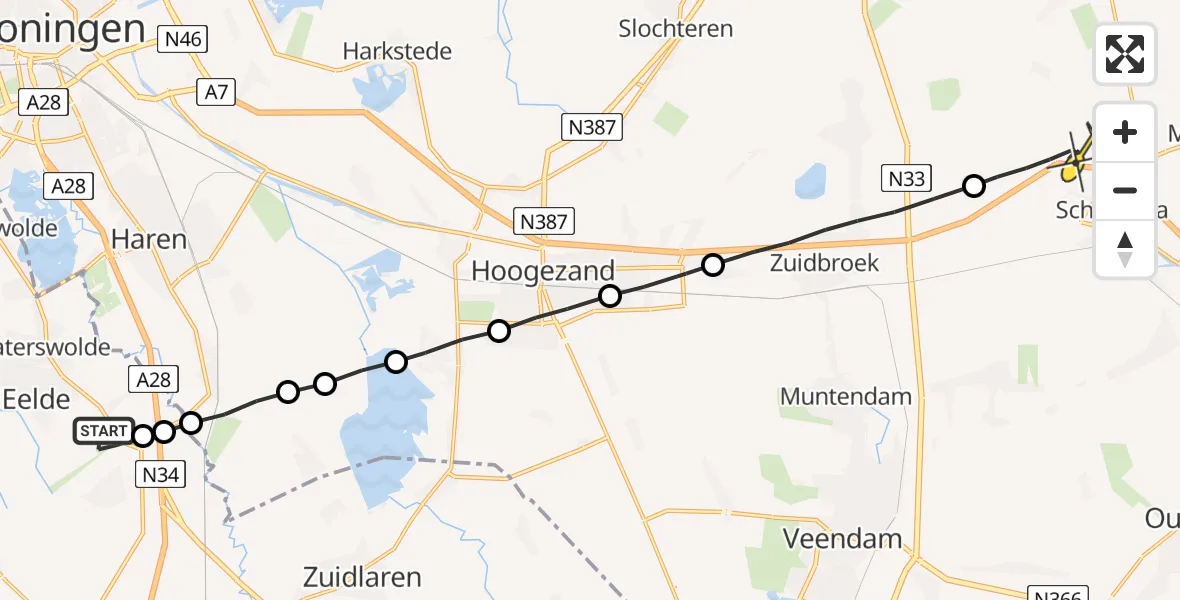 Routekaart van de vlucht: Lifeliner 4 naar Scheemda