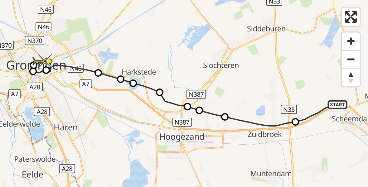 Routekaart van de vlucht: Lifeliner 4 naar Universitair Medisch Centrum Groningen