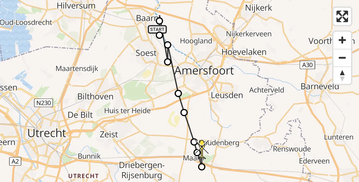 Routekaart van de vlucht: Politieheli naar Maarn