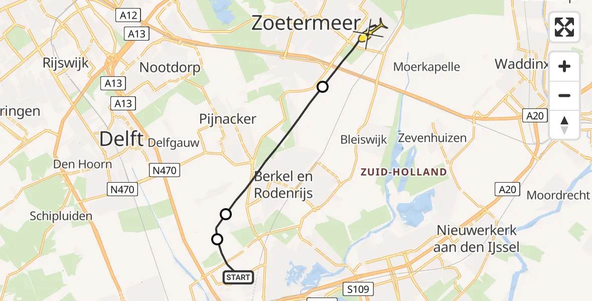 Routekaart van de vlucht: Lifeliner 2 naar Zoetermeer