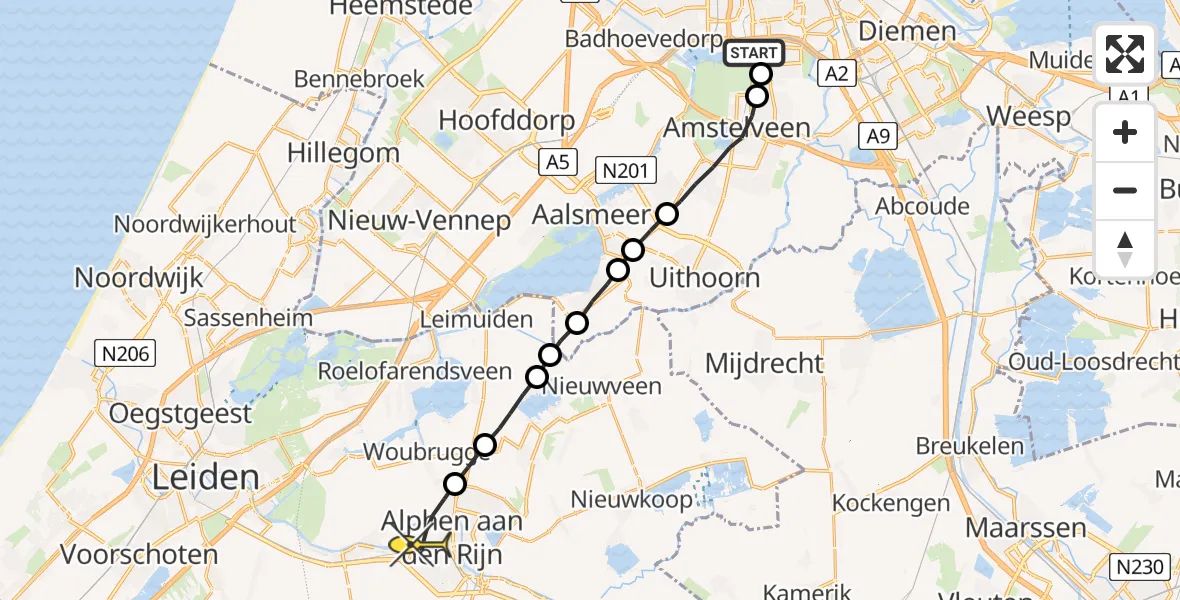 Routekaart van de vlucht: Lifeliner 1 naar Alphen aan den Rijn