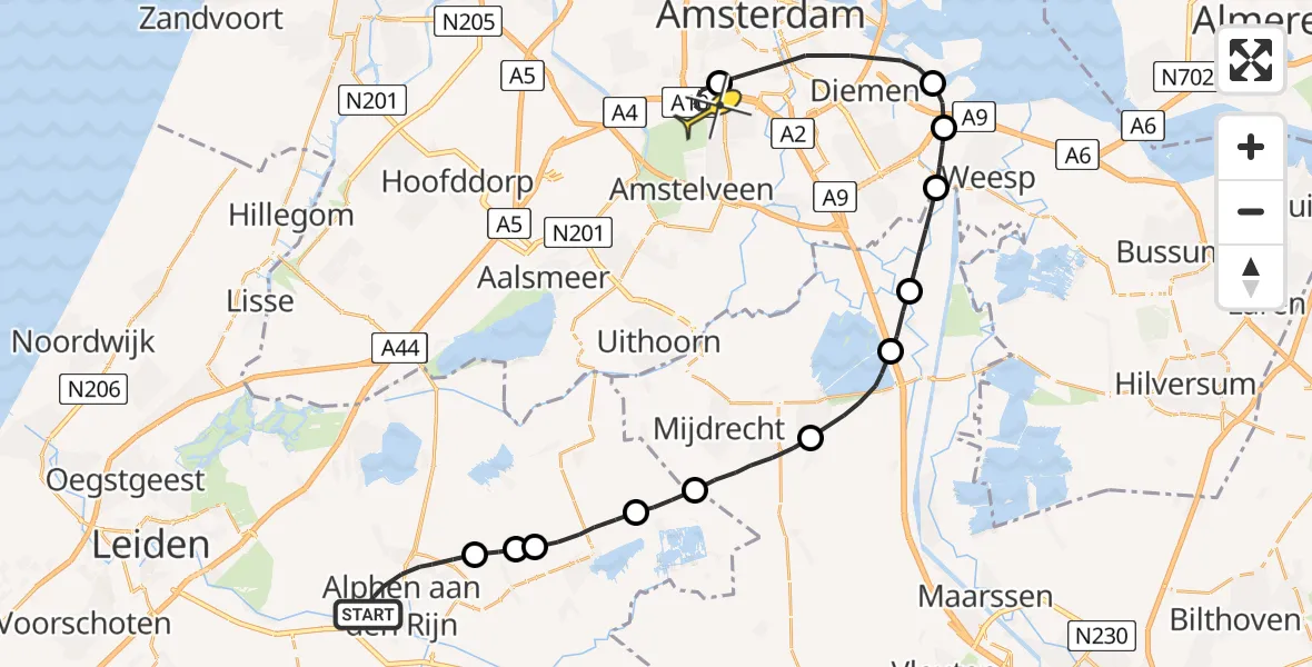 Routekaart van de vlucht: Lifeliner 1 naar VU Medisch Centrum Amsterdam