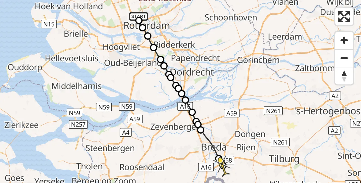 Routekaart van de vlucht: Lifeliner 2 naar Ulvenhout AC