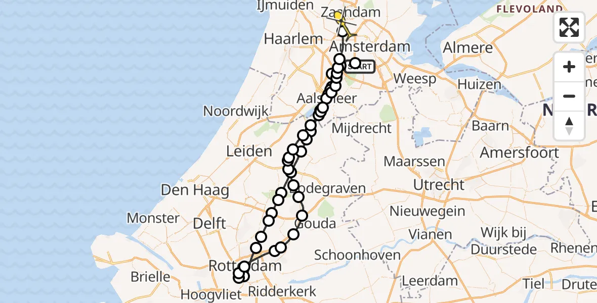 Routekaart van de vlucht: Lifeliner 1 naar Amsterdam Heliport