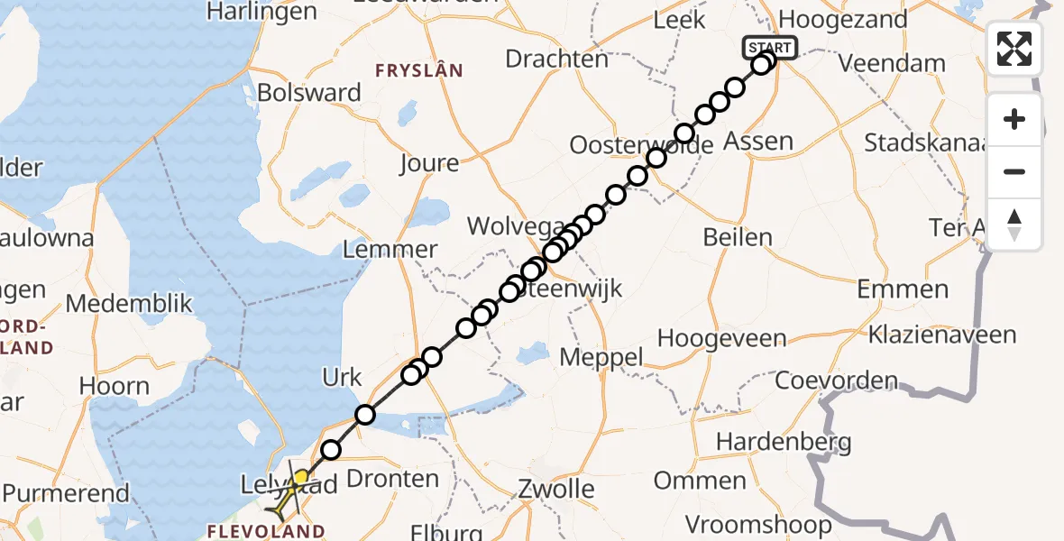 Routekaart van de vlucht: Lifeliner 4 naar Lelystad