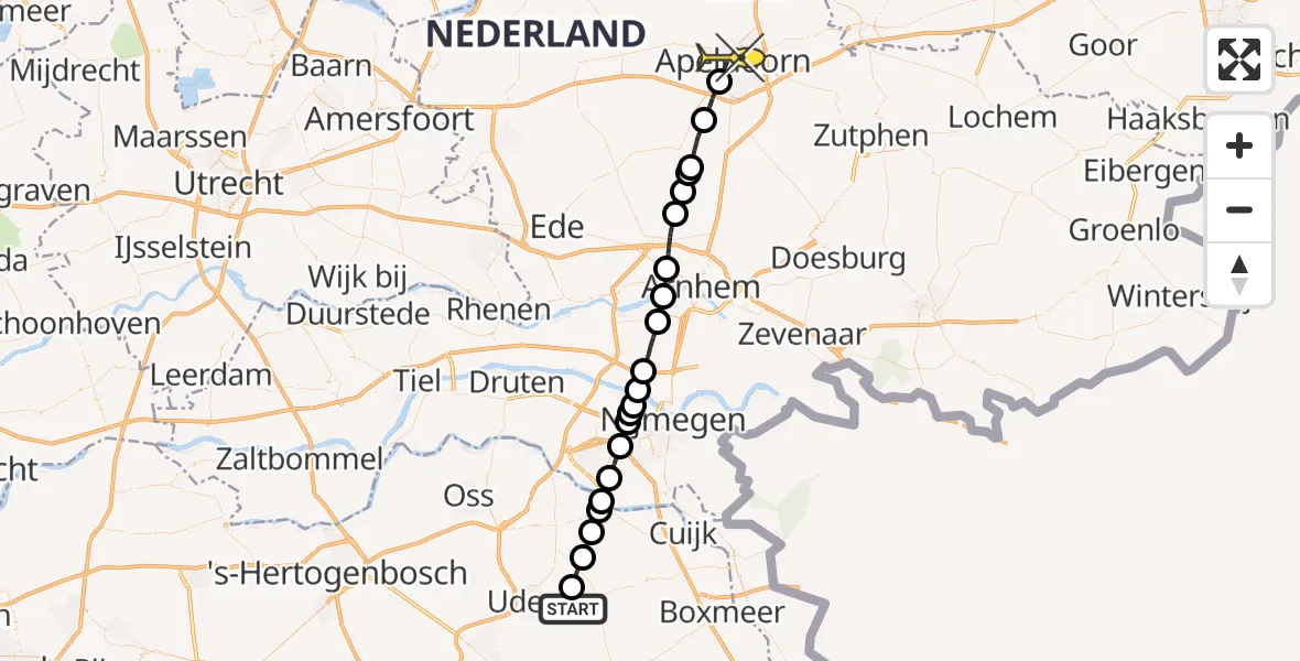 Routekaart van de vlucht: Lifeliner 3 naar Apeldoorn