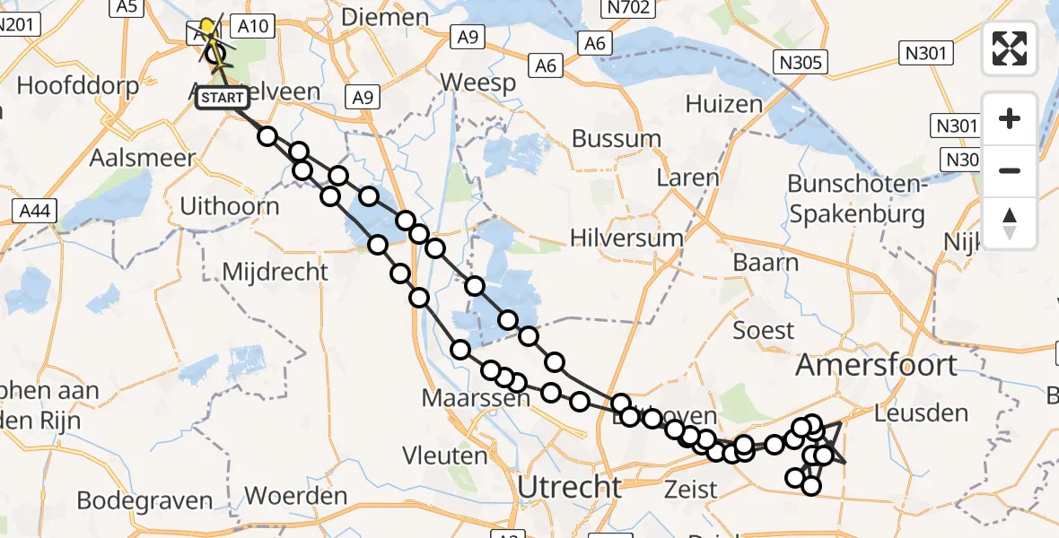 Routekaart van de vlucht: Politieheli naar Badhoevedorp