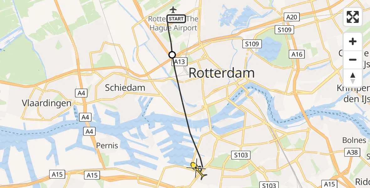 Routekaart van de vlucht: Lifeliner 2 naar Rotterdam