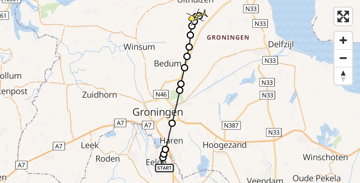 Routekaart van de vlucht: Lifeliner 4 naar Eppenhuizen