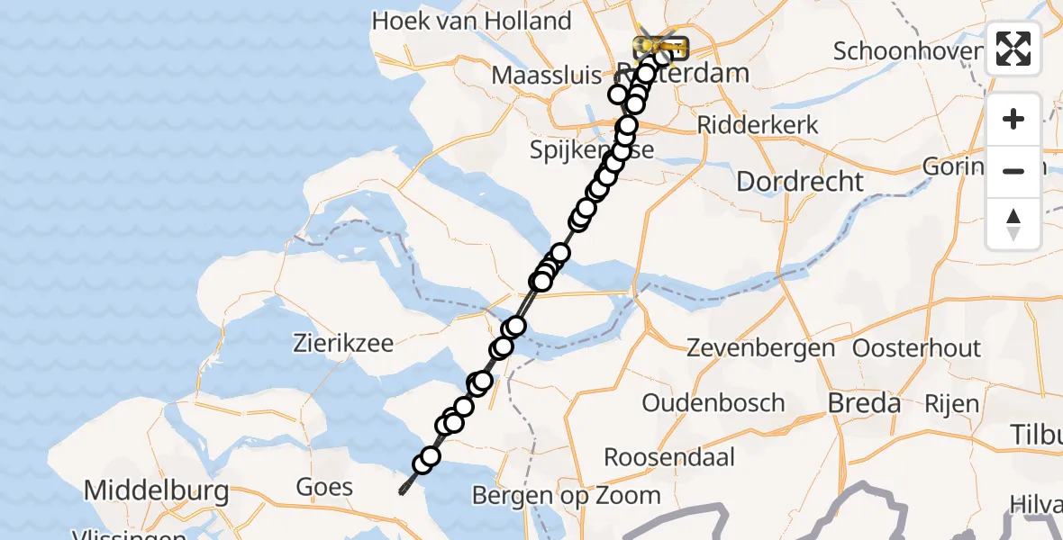 Vluchtroute Traumahelikopter Rotterdam The Hague Airport - Rotterdam The Hague Airport, 22 mei 2023, 12:58