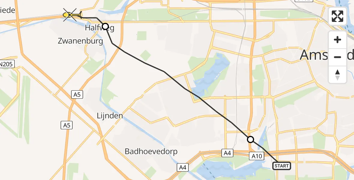 Routekaart van de vlucht: Lifeliner 1 naar Halfweg