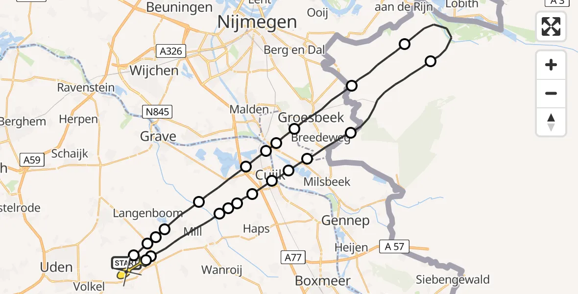 Routekaart van de vlucht: Lifeliner 3 naar Vliegbasis Volkel