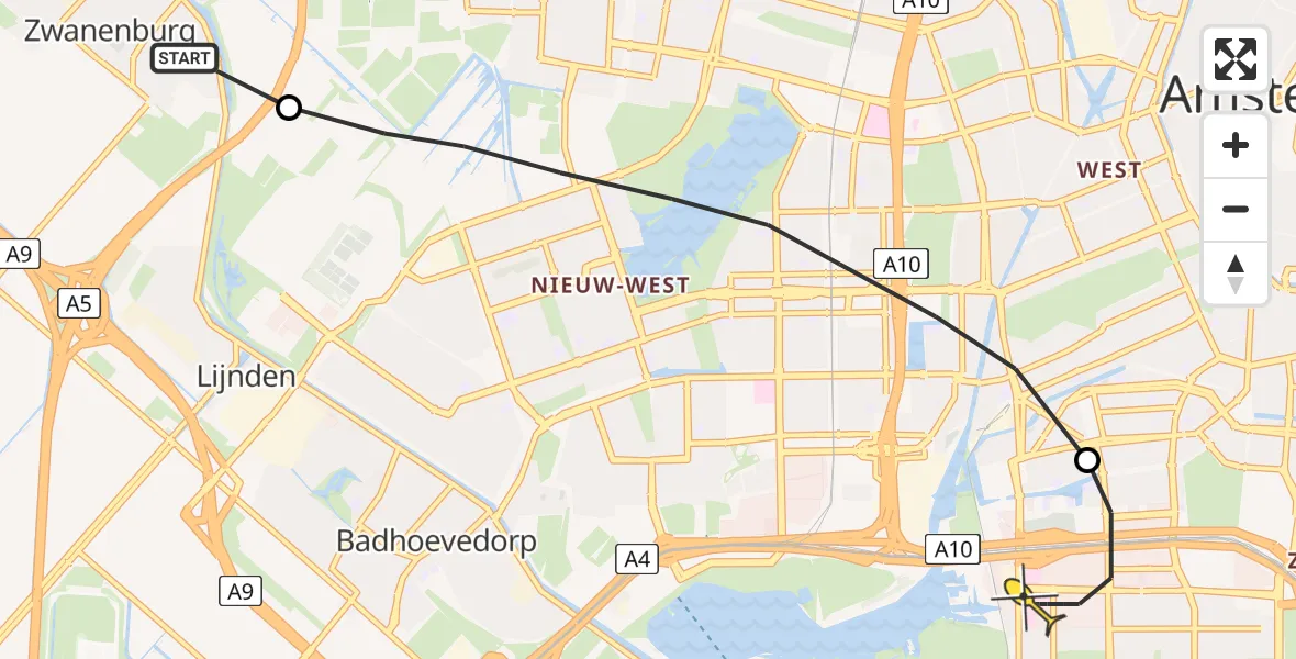 Routekaart van de vlucht: Lifeliner 1 naar VU Medisch Centrum Amsterdam