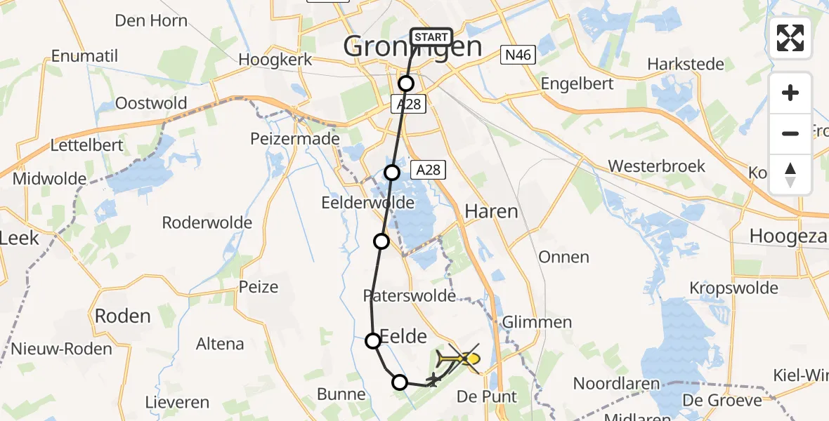 Routekaart van de vlucht: Lifeliner 4 naar Groningen Airport Eelde