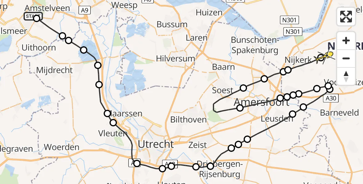 Routekaart van de vlucht: Politieheli naar Putten