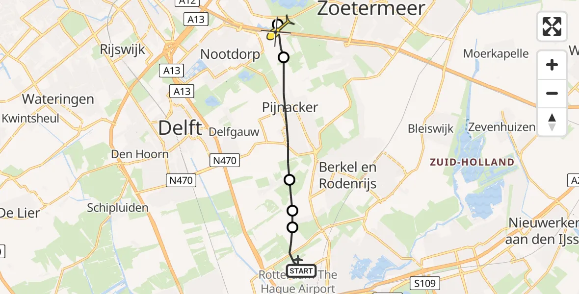 Routekaart van de vlucht: Lifeliner 2 naar Zoetermeer