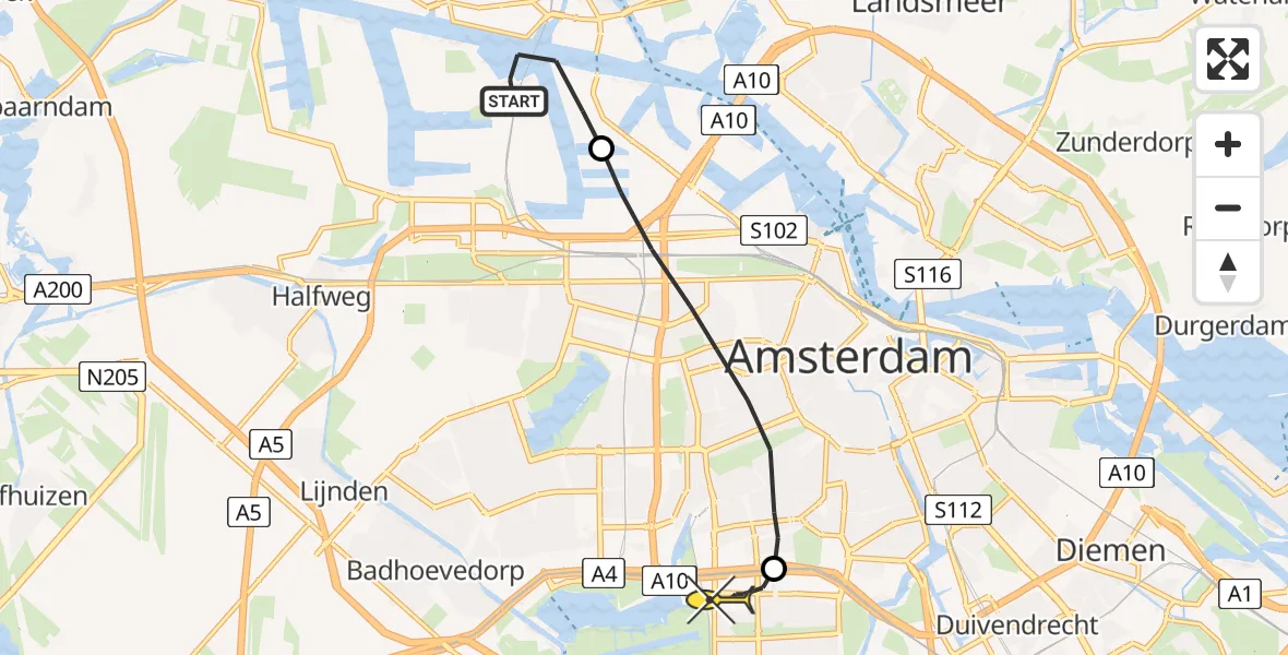 Routekaart van de vlucht: Lifeliner 1 naar VU Medisch Centrum Amsterdam