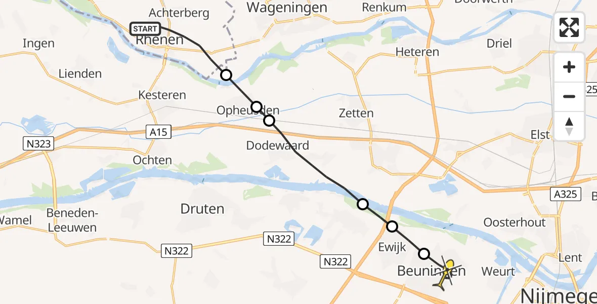 Routekaart van de vlucht: Lifeliner 3 naar Beuningen Gld