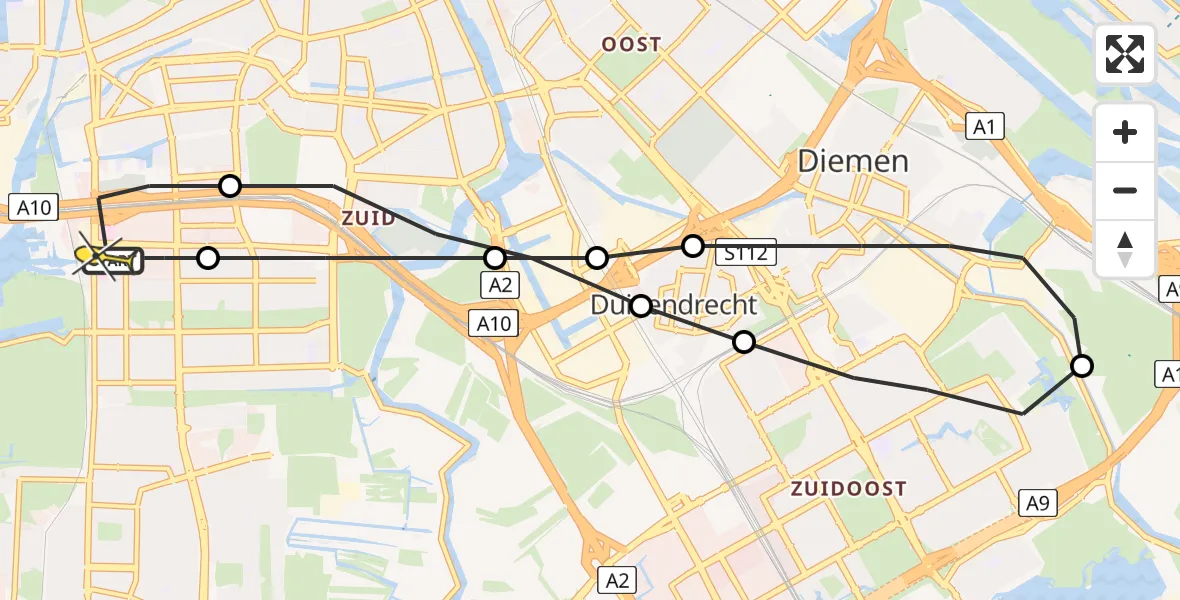 Routekaart van de vlucht: Lifeliner 1 naar VU Medisch Centrum Amsterdam