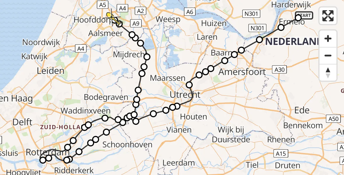 Routekaart van de vlucht: Politiehelikopter naar Schiphol