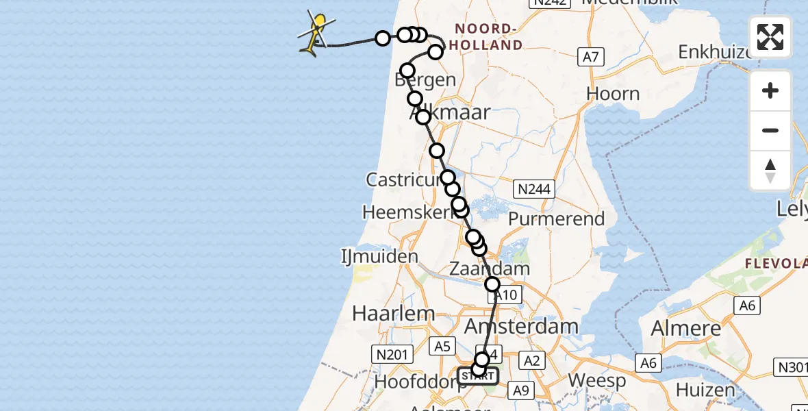 Vluchtroute Politiehelikopter van Schiphol naar 