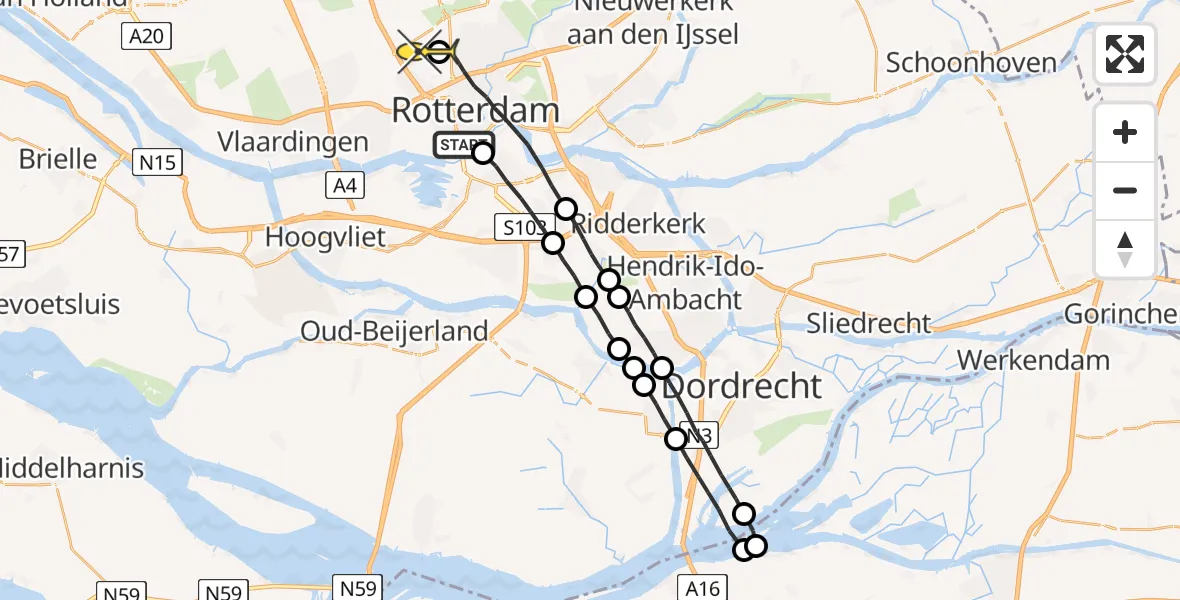 Routekaart van de vlucht: Lifeliner 2 naar Rotterdam The Hague Airport