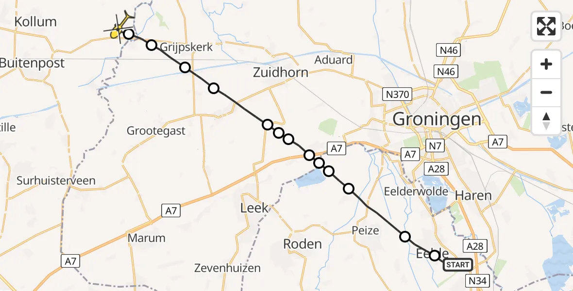 Routekaart van de vlucht: Lifeliner 4 naar Burum