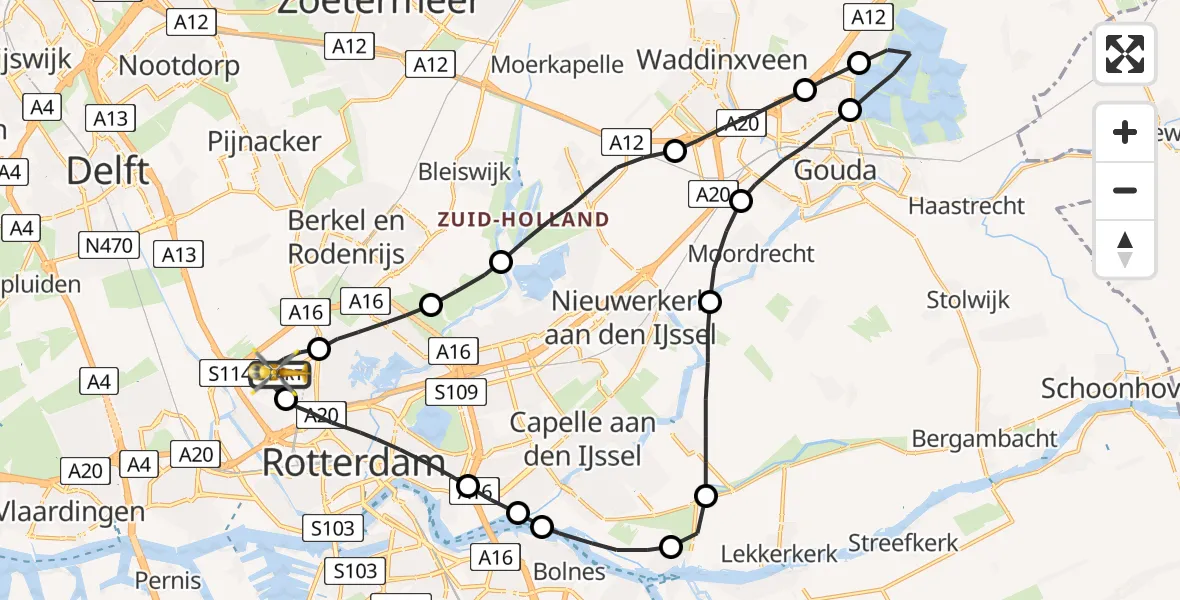 Vluchtroute Traumahelikopter Rotterdam The Hague Airport - Rotterdam The Hague Airport, 22 mei 2023, 16:19