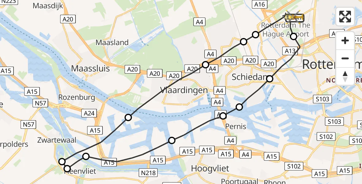 Vluchtroute Traumahelikopter Rotterdam The Hague Airport - Rotterdam The Hague Airport, 22 mei 2023, 16:53