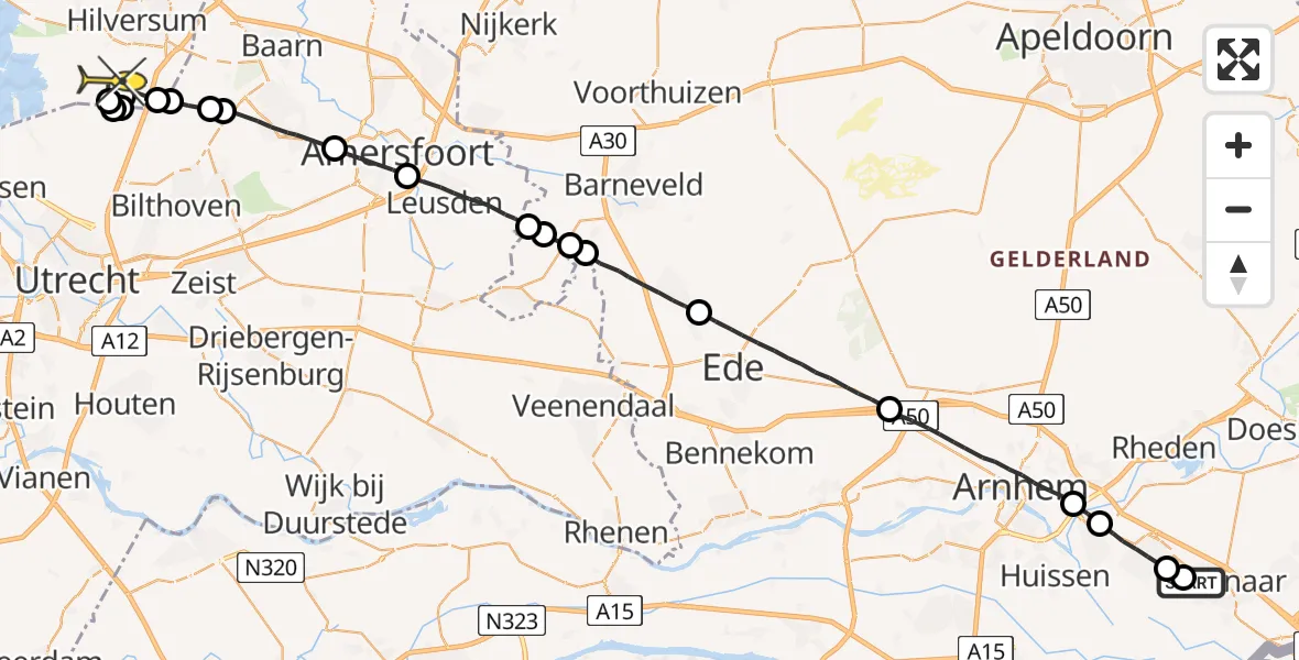 Routekaart van de vlucht: Lifeliner 1 naar Vliegveld Hilversum