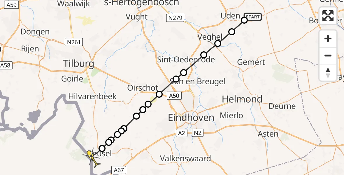 Routekaart van de vlucht: Lifeliner 3 naar Reusel