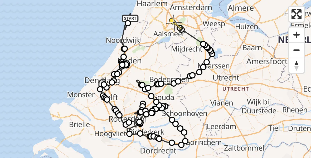 Routekaart van de vlucht: Politieheli naar Schiphol