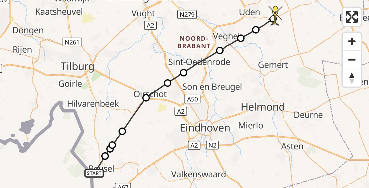 Routekaart van de vlucht: Lifeliner 3 naar Vliegbasis Volkel