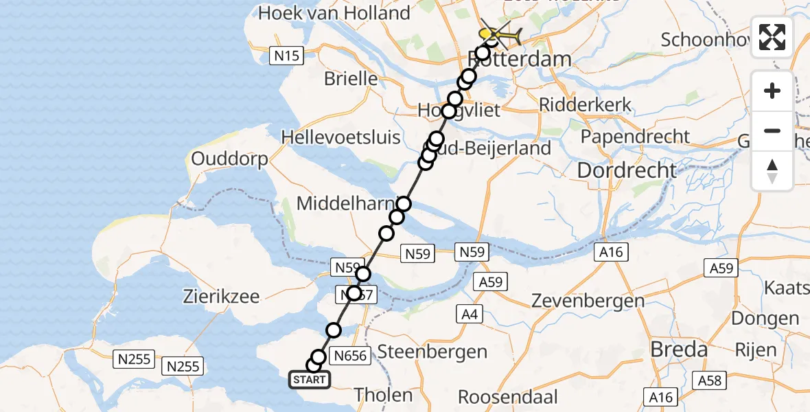 Routekaart van de vlucht: Lifeliner 2 naar Rotterdam The Hague Airport