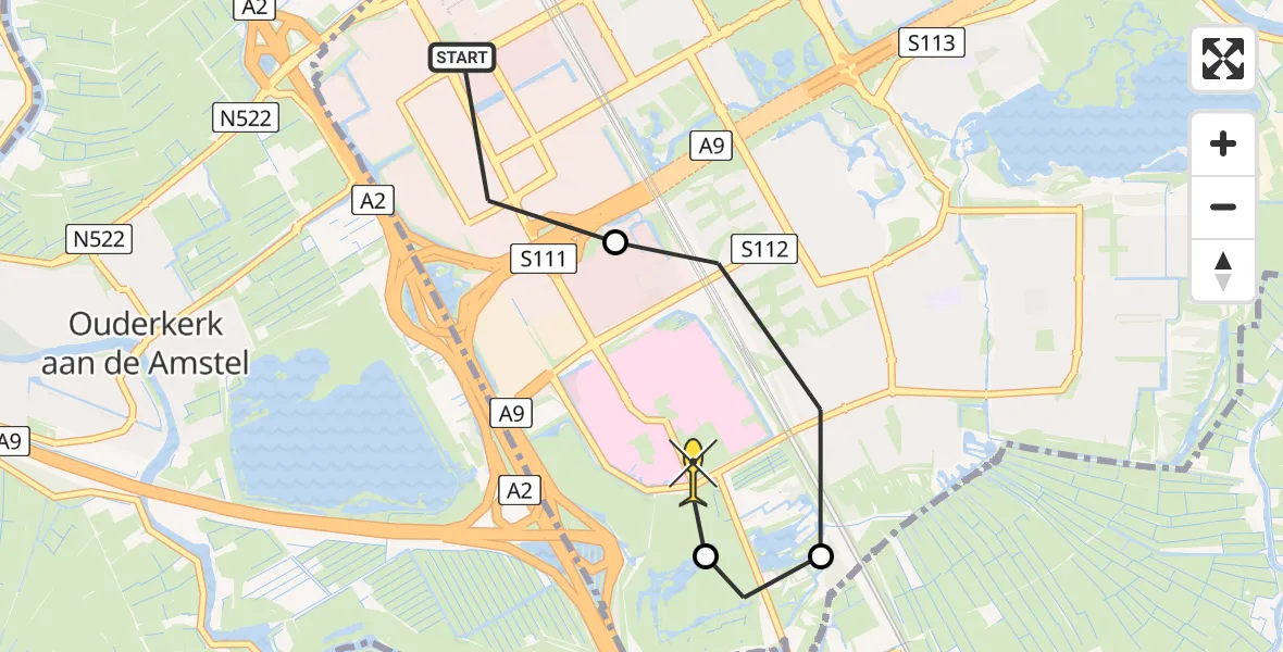 Routekaart van de vlucht: Lifeliner 1 naar Academisch Medisch Centrum (AMC)