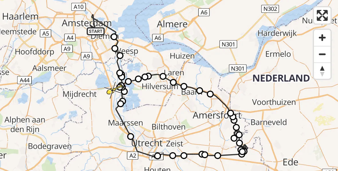 Routekaart van de vlucht: Politieheli naar Loenersloot