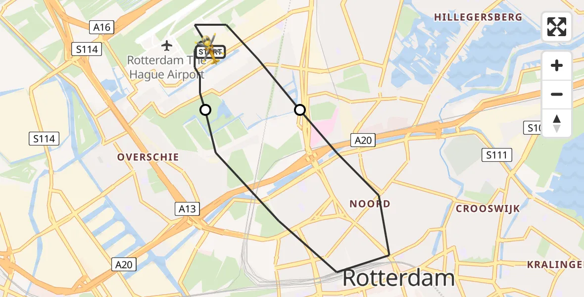 Vluchtroute Traumahelikopter Rotterdam The Hague Airport - Rotterdam The Hague Airport, 23 mei 2023, 07:32