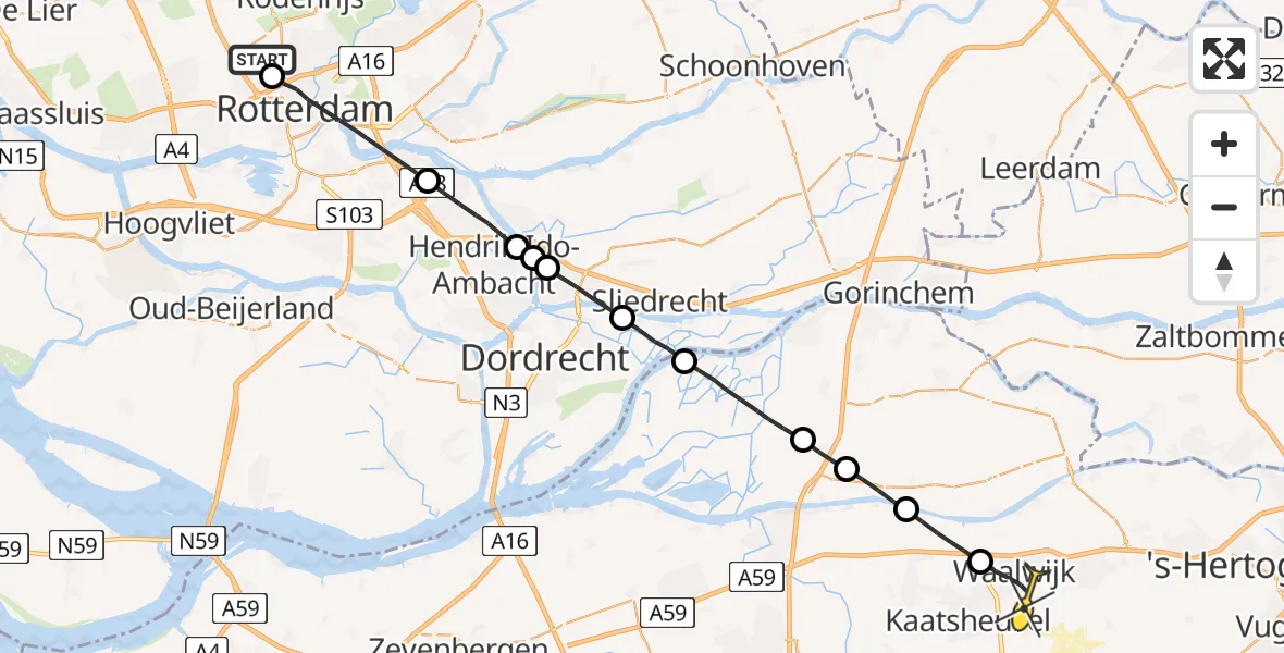 Routekaart van de vlucht: Lifeliner 2 naar Kaatsheuvel