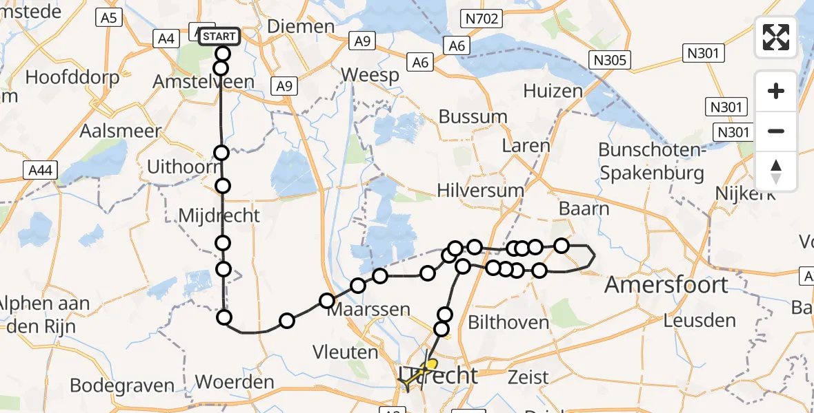 Routekaart van de vlucht: Lifeliner 1 naar Utrecht