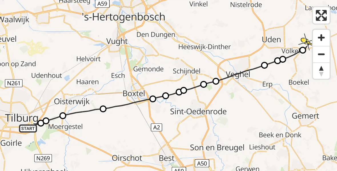 Routekaart van de vlucht: Lifeliner 3 naar Vliegbasis Volkel