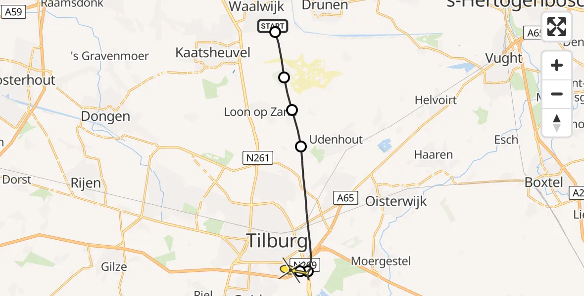 Routekaart van de vlucht: Lifeliner 2 naar Tilburg