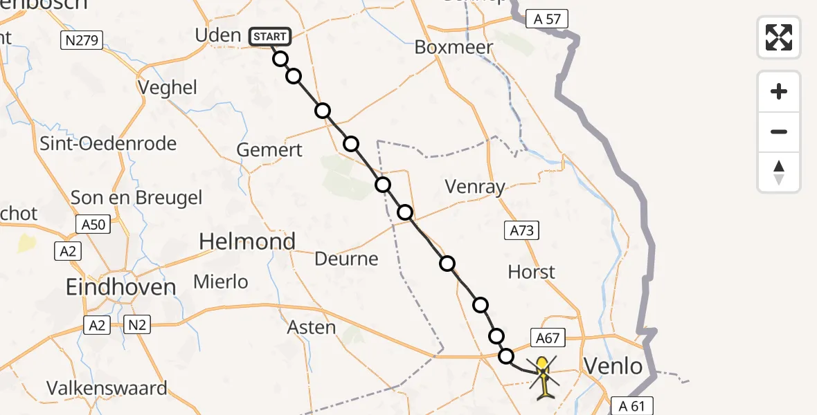 Routekaart van de vlucht: Lifeliner 3 naar Maasbree