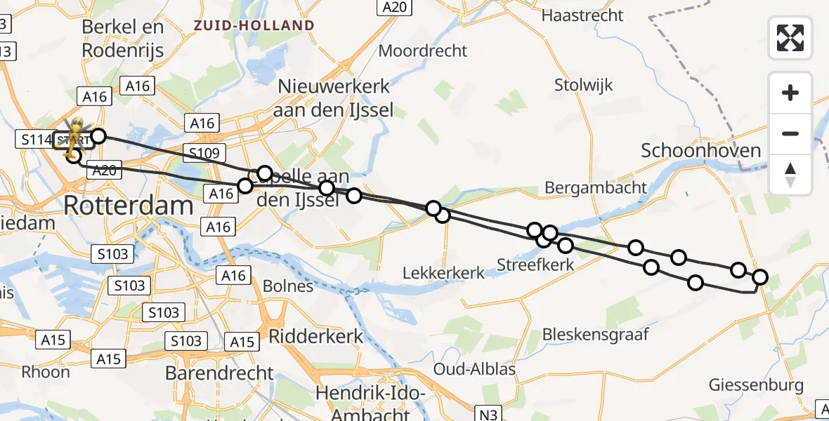 Vluchtroute Traumahelikopter Rotterdam The Hague Airport - Rotterdam The Hague Airport, 23 mei 2023, 10:04